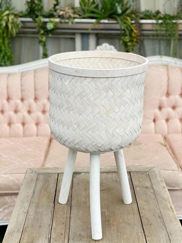 10"14" White Wicker Stand The Watering Can Flower Market