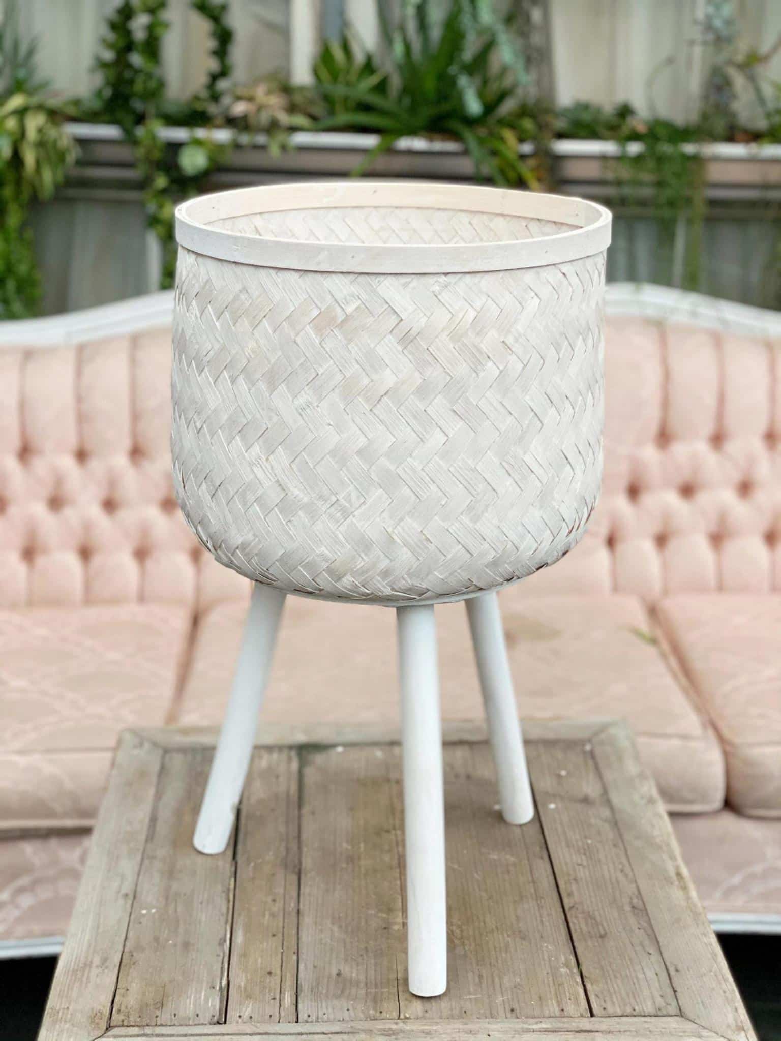 10"14" White Wicker Stand The Watering Can Flower Market